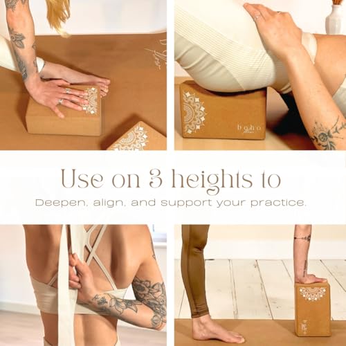 Cork Yoga Block Set – 2 Pack with Strap & Canvas Bag | Luxury Portuguese Yoga Blocks 9”x6”x3” | Heavy-Duty, Non-Slip Support | Eco-Friendly, Plastic-Free Materials