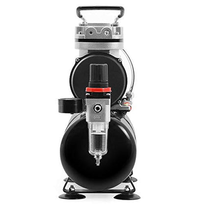 PointZero 1/5 HP Airbrush Compressor with Air Tank, Regulator, Gauge and Water Trap - Quiet Portable Pump Silver