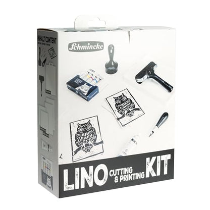Schmincke - aqua-LINOLDRUCK, lino printing set, complete set with 5 x 20 ml tubes, 1 x 35 ml tube lino printing ink, 82 716 097, incl. cutting tool, roller, lino printing plates