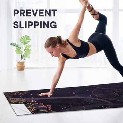 Yoga Towels, Non Slip Hot Yoga Mat Towel with Grip Dots,Super-Absorbent Soft Microfiber Yoga Blanket for Pilates, Fitness and Workout 72inch x 24inch - color: Black Flower