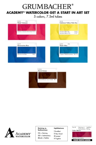Grumbacher Academy Watercolor Get a Start in Art Set, Includes Watercolor Paper, Mixing Guide, Brush, Palette, Kneaded Eraser and More (AWSTARTSET)