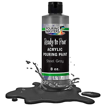 Pouring Masters Steel Gray Ready to Pour Acrylic Pouring Paint - Premium 8-Ounce Pre-Mixed Fluid Acrylic Paint - Fluid Art Supplies for Canvas, Wood, Paper, Tile & Rocks | Premium, Pre-Mixed Fluid Acrylic Paint - Fluid Art Supplies for Canvas, Wood, Paper