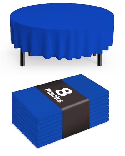 Pureegg Plastic Table Cloth Disposable 8 Pack, 84 Inch Round, Blue | Graduation Party, Class of 2026, Leakproof & Sturdy, Blue, Round Tablecloth - color: Blue, size: 84" Round