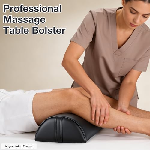 Upgraded Large Massage Bolsters for Under Legs, 24x8x4 in Half Moon Pillow | PU Leather Semi-Round Leg Bolster for Massage Table, Ankles Back Pain Relief Knee Bolster Cushion Bolster Pillow for Legs - color: Large Black - 24x8x4 in - Pu Leather