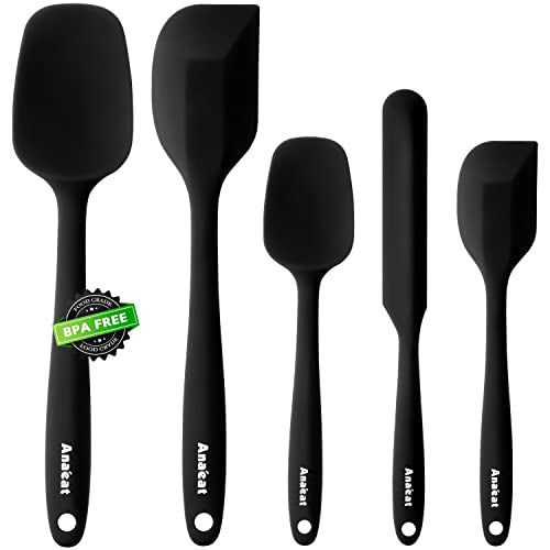 Anaeat Silicone Spatula Set of 5 - Seamless One-Pieces Design, Non-Stick Rubber Spatulas Kitchen Scraper Flexible for Easy Baking, Cooking, Scraping & Mixing, Heat Resistant & Dishwasher Safe - color: 5 Pcs Spatulas (Black), size: Essential Spatula Set