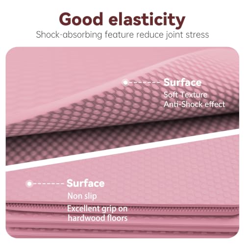 Foldable Yoga Mat Thick Non-Slip Exercise Mat | Packable Travel Fitness Mat, Carrying Bag Included, For Yoga, Pilates, Workout, Home & Gym Use - color: pink