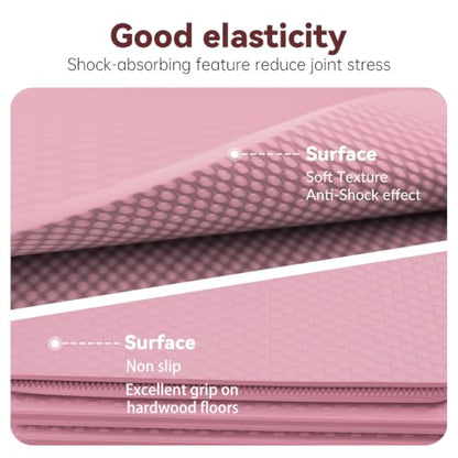 Foldable Yoga Mat Thick Non-Slip Exercise Mat | Packable Travel Fitness Mat, Carrying Bag Included, For Yoga, Pilates, Workout, Home & Gym Use - color: pink