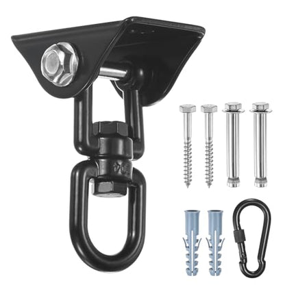M METERXITY 360° Swivel Swing Hangers, 1200 LB Capacity Stainless Steel Hammock Hanging Kit Swing Hook for Ceiling/Chair/Yoga/Punching Bag/Gym/Playground, Ceiling Mount Swing Bracket [Black]
