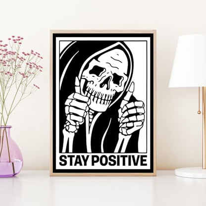 Modern Merch 'Stay Positive' Halloween Diamond Art Kits for Adults Scary Skeleton Diamond Painting Kits for Adults, Motivational Quote Cross Stitch Gem Art, Round Drill 12x16 DIY Black and White Art - color: Stay Positive