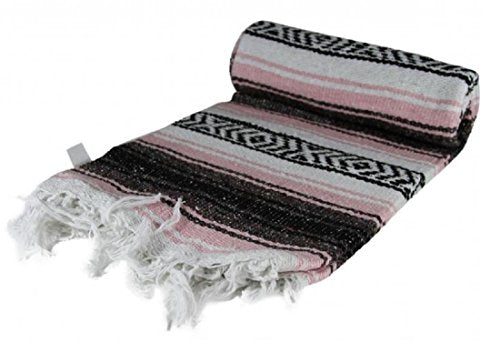 Green Large Authentic Falsa Mexican Yoga Meditaion Blanket 7'/5' Southwest Rug Throw (Pink)