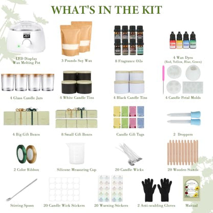 SAEUYVB Candle Making Kit,DIY Soy Candle Making Supplies/Kit for Adults | Complete Candle Kit with Digital Wax Warmer,Soy Wax,Candle Jars,Scents,Molds and More,Perfect for DIY Handmade Craft - size: 12 pcs candle tins kit with candle molds