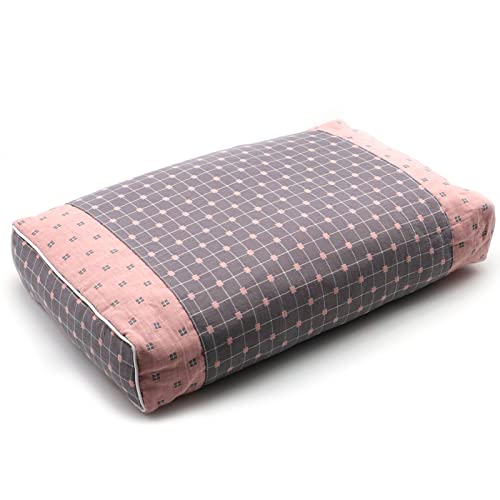 Upgraded Buckwheat Neck Pillows, Buckwheat Hull Pillow for Pain Relief, Pillow Cube for Sleeping with Zipper Washable Cotton Cover, Neck Support Meditation Cushion (18x10 Inch, Grey&Pink)