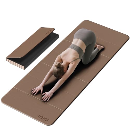 접이식 엑스트라 라지 요가 매트 188.9 x 80.9cm(74 x 31.5인치), 8mm 양면 미끄럼 방지 경량 피트니스 매트, 남성 및 여성용, 홈 스튜디오 및 여행용 휴대용 - color: 브라운+블랙.