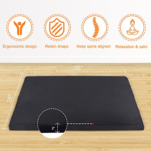 Zabuton Meditation Mat (36"×28"×2") Luxurious Meditation Cushion for Kneeling Sitting Large Floor Pillow Zafu/Bench-Washable Cotton Cover 100% Organic Cotton Filling (Black) - color: Black
