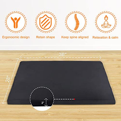 Zabuton Meditation Mat (36"×28"×2") Luxurious Meditation Cushion for Kneeling Sitting Large Floor Pillow Zafu/Bench-Washable Cotton Cover 100% Organic Cotton Filling (Black) - color: Black