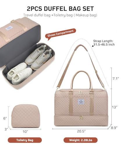 WINDARS Travel Duffle Bag, Weekender Bags for Women with Shoe Compartment, Overnight Bag with Toiletry Bag, Carry On Duffel Bags For Airplanes, Yoga Gym Duffel Bag, Antiquewhite - color: Antiquewhite