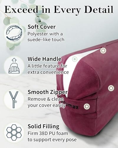 Tumaz Yoga Bolster Set, Rectangular Yoga Bolster with Washable Cover - color: Burgundy