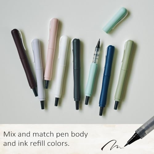 Kuretake ZIG Letter Pen COCOIRO, Body with Black Ink Refill Set, Flexible Extra Fine Brush Tip, Refillable marking Pen for Calligraphy, Hand Lettering, Made in Japan (WHITE, Black) - color: WHITE
