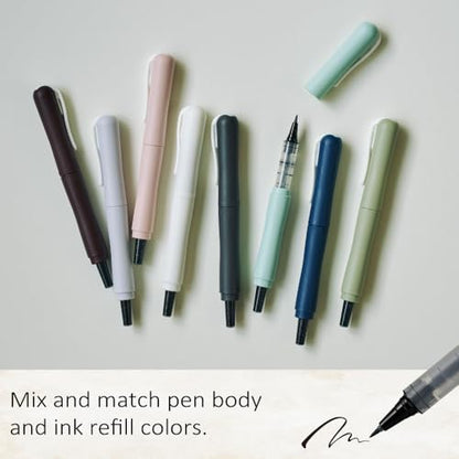Kuretake ZIG Letter Pen COCOIRO, Body with Black Ink Refill Set, Flexible Extra Fine Brush Tip, Refillable marking Pen for Calligraphy, Hand Lettering, Made in Japan (WHITE, Black) - color: WHITE