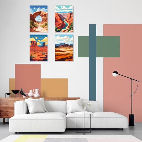 4 Pack Framed Paint by Numbers Kit for Adults Beginner Canvas Painting by Numbers for Adults National Park Easy Adult Paint by Number Kits with Frame Landscapes Watercolor Painting by Number 8x12 Inch - color: YFa0104