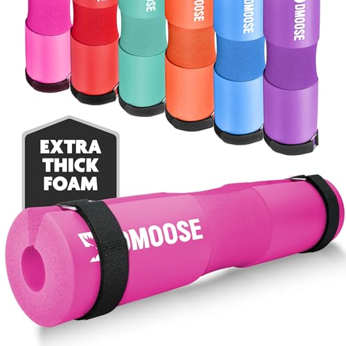 DMoose Fitness Barbell Pad for Hip Thrust, Squat & Lunges - Non-Slip Thick Foam Cushion for Neck and Back Support with Two Straps - Hip Thrust Pad for Leg Day - Fits All Olympic Bars and Smith Machine - color: Pink