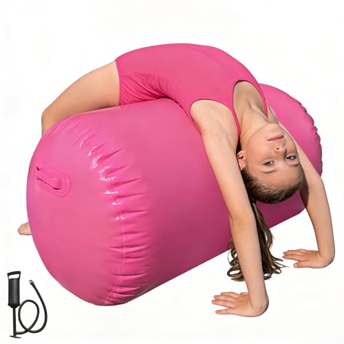 Air Roller Gymnastics, 47.2x23.6"/47.2x31.5" Inflatable Air Tumble Barrel, Back Handspring Training Gymnastics Barrel for Tumbling Cheerleading Yoga Gym with Manual Air Pump Indoor&Outdoor Use - color: Red, size: 47.2 x 31.5 inches