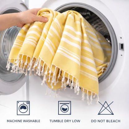 WeWove Turkish Peshtemal Beach Towels Large 39x70 Inch Set of 2 - 100% Cotton Soft Quick-Drying Absorbent Washable - Versatile for Beach Pool Spa Picnic Travel or Bath Use - Turkish Towels Yellow - color: Yellow