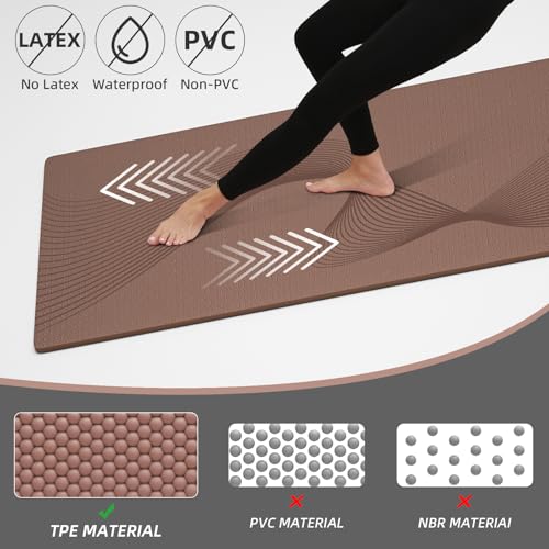 ILILI Exercise Mat 72''x25''×0.3''(8MM) | Compact Eco Friendly TPE Yoga Mat for Pilates & Fitness, Tear Resistant with Carry Strap for Home Gym Studio Stretching - color: brown