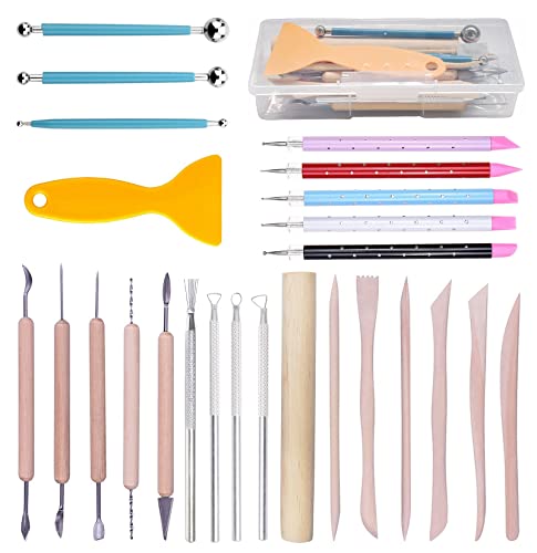Polymer Clay Tools,25Pcs Pottery Sculpting Tools Set with Plastic Case for Ceramic Modeling Carving Beginners Expert Crafts Club, Dotting,Hobbyists, Artists
