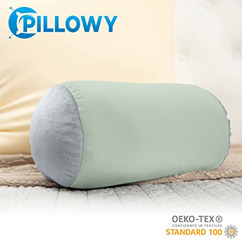 Microbead Bolster Neck Roll Pillow, 14x8 in Cylinder Tube, Mint Grey | Silky smooth face helps prevent sleep creases and hair breakage, light squishy support for head and shoulders, travel ready - color: Mint Grey
