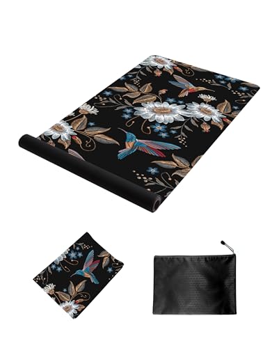 nuveti Printed Travel Yoga Mat 1/16 Inch Thick Non Slip Fitness Workout Mat | with Carrying Bag, Foldable Lightweight Suede & Natural Rubber Yoga Mat for Yoga Pilates and Fitness 72" L x 24" W x 1.5mm - color: YanYu
