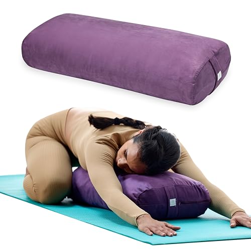 Gaiam Yoga Bolster Pillow, Supportive Cushion for Restorative Yoga | Firm cotton-filled bolster supports stretching & restorative poses. Carry handle, washable cover, yoga prop. - color: Purple