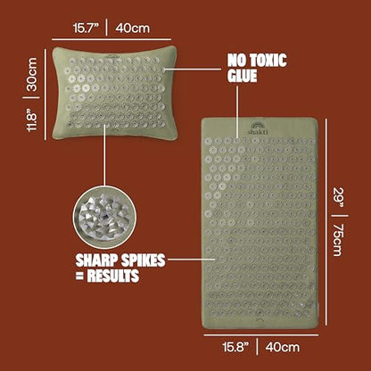 ShaktiMat Premium Acupressure Mat & All-Over Pillow Set, Level 1 Intensity in Tulsi, Thousands of Signature Spikes that Massage Muscles, Aid Sleep & Unlock Inner Tension | Similar to Acupuncture