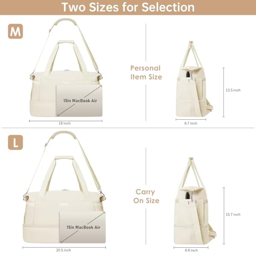 Gym Bag for Women, 45L Carry On Travel Duffel Bag with Shoes Compartment - color: Beige, size: Large