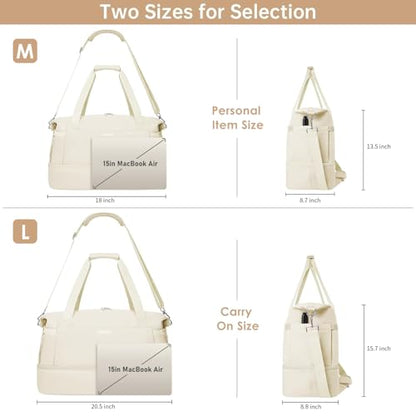 Gym Bag for Women, 45L Carry On Travel Duffel Bag with Shoes Compartment - color: Beige, size: Large