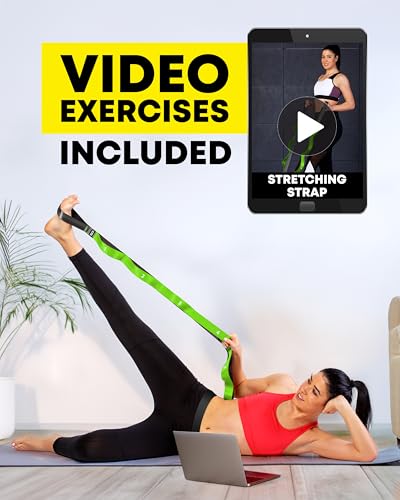 Stretching Strap with Loops - Non Elastic Yoga Strap for Physical Therapy - style: 12 Loops - Green