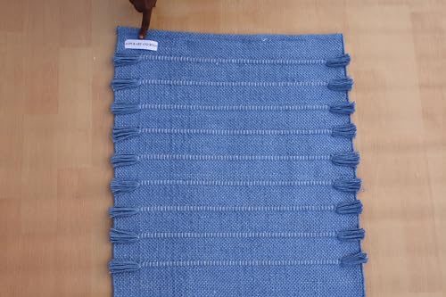 Jaipur Art & Rugs Cotton Yoga Rug - Eco-Friendly Hand-Woven Thick Mat (24”x72”x5mm) for Everyday Fitness at Home - Comfortable & Extra-Long - color: Light Blue