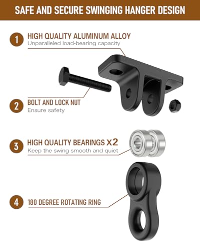 Heavy Duty Porch Swing Hangers Kit Swing Hardware Hooks | Aluminum alloy construction, dual bearings, 5000-pound weight capacity, with snap hooks (4 Pack Black) - color: 4 Pack Black