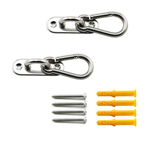 2 Set M8 Ceiling & Wall Mount Hanging Hardware Fitting Set 304 Stainless Steel Heavy Duty Strip Pad Eye Plate + Snap Hook for Yoga Hammock Chair Swings Marine Boat Accessories - size: M8 Strip Pad