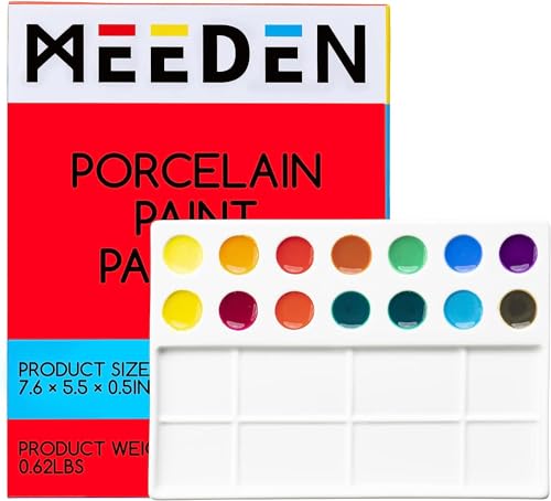 MEEDEN 22-Well Ceramic Watercolor Palette: Porcelain Artist Paint Palette | 7.6" × 5.5" Rectangle Ceramic Mixing Tray for Gouache, Watercolor, Acrylic Painting - size: 7.6 x 5.5 inches | 22 Wells