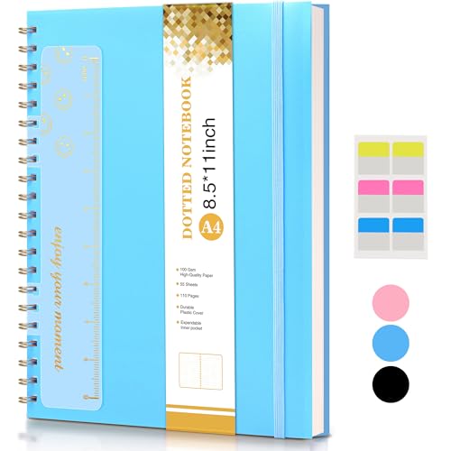 UEBZFOCS Dotted Notebook, Spiral Notebook Journal 8.5” x 11”, A4 Large Dot Grid Notebooks for Women Men, 100 GSM Dotted Paper, Plastic Hardcover Spiral Bullet Journals for Work School Sketching, Blue - color: Blue, size: Dotted