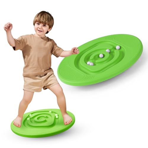 Kids Maze Balance Board - Wobble Trainer for Ski Surf Snowboard, Non-Slip Sensory Rocker Ages 3-12, Core Therapy & Skate Prep - color: green