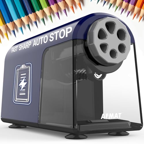 AFMAT Electric Pencil Sharpener for Classroom, 6 Holes, Cordless & Rechargeable, Fast Sharpen, Auto Stop, 10K+ Uses, Heavy Duty Pencil Sharpener for 6-11mm No.2/Large/Colored Pencils PSD2(Blue) - color: Blue