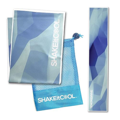 SHAKEitCOOL Original Cooling Towel – Be Cool in Style - Heat Relief, Soft, Lightweight, Sun Protection, Easy Clean - Perfect for Biking, Running, Yoga, Gym, Gardening - Blue Fractal - color: Blue Fractal