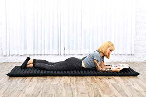 Leewadee Thai Roll Mat 75 x 28 inches Kapok Firm | Breathable folding mattress for sleeping, yoga, meditation & massage. For travel, camping, the car or as a guest bed - color: Cl02 - Black, size: M: 75x28"