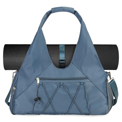Forestfish Gym Bag For Women With Yoga Mat Holder, Blue | Shoe Compartment, Wet Dry Storage Pocket, Removable Shoulder Strap, Lightweight & Water Resistant - color: Blue