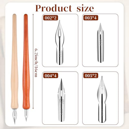 14 Pcs Calligraphy Nibs Dip Pen Nibs Holders with Comic Wooden Drawing Pens Holder with Stainless Steel Nib, Oblique Calligraphy Dip Pens Set Fluid Writer Pen for Writing, Painting, Signing, Sketch