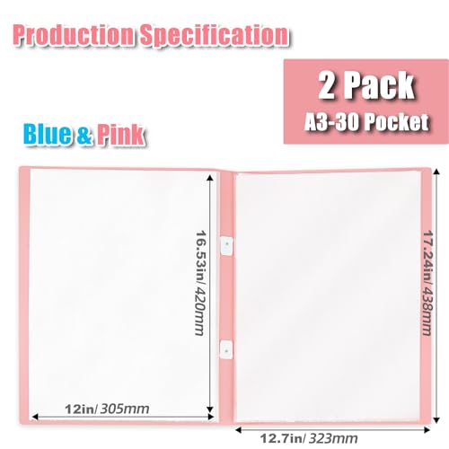2 Pack A3 Storage Book for Diamond Painting | Handheld Diamond Art Portfolio Folder with 30 Pocket, Diamond Art Storage Book for 12”x16” Diamond Painting Photo Picture