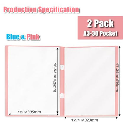 2 Pack A3 Storage Book for Diamond Painting | Handheld Diamond Art Portfolio Folder with 30 Pocket, Diamond Art Storage Book for 12”x16” Diamond Painting Photo Picture
