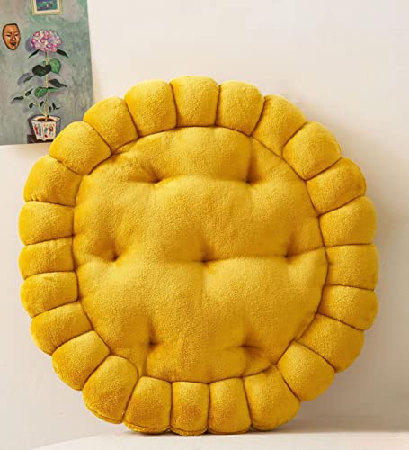 IXITON Biscuit Shaped Meditation Cushion seat Cushion Round Cookie Chair Pad Square Floor Pillow Cushion for Chair Living Room Balcony Office Sofa Yoga 16inch（40cm） (Round, Yellow) - color: Yellow, size: round